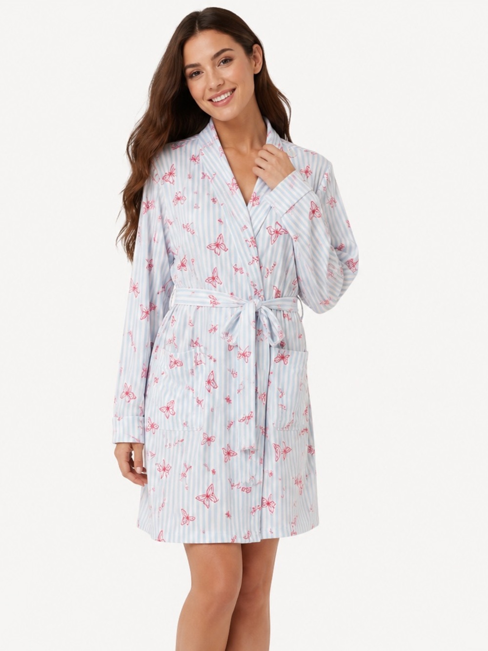 AEROPOSTALE Butterfly Stripe Sleep Robe Blue Pink Women’s Size L/XL NWT
